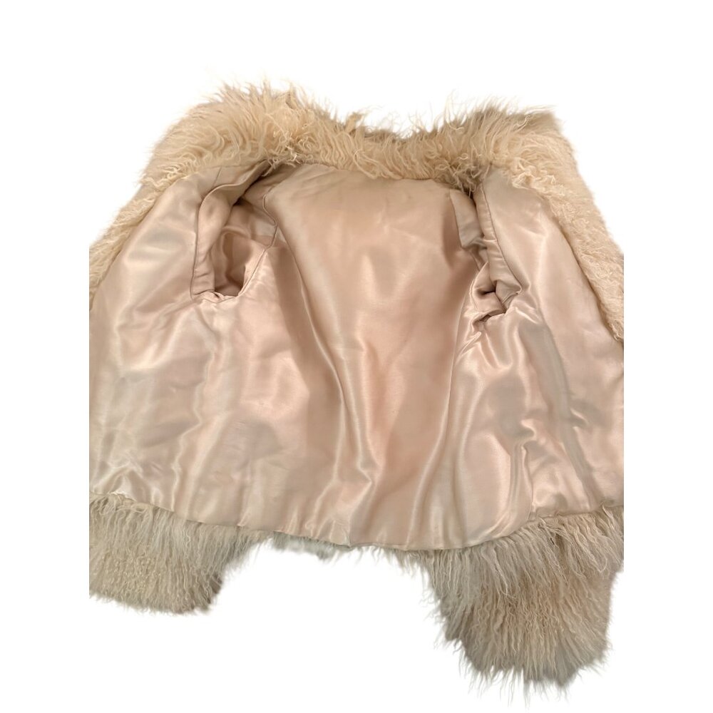 Vintage Mongolian Lamb Fur Womens Jacket Size Medium Cream Long Sleeve Lined - Picture 7 of 13